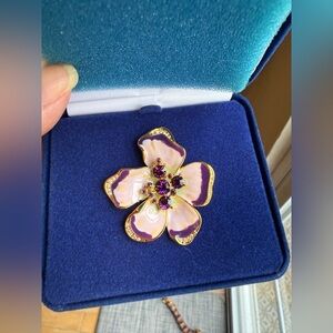Camrose & Kross Enamel Pansy Flower Brooch w/ Purple Crystals